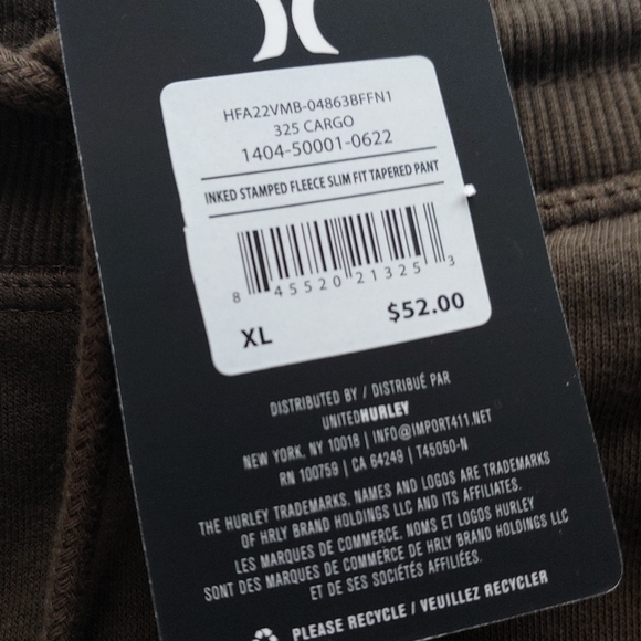 HURLEY NEW mens Slim Fit Tapered Fleece Sweatpants - Picture 7 of 9